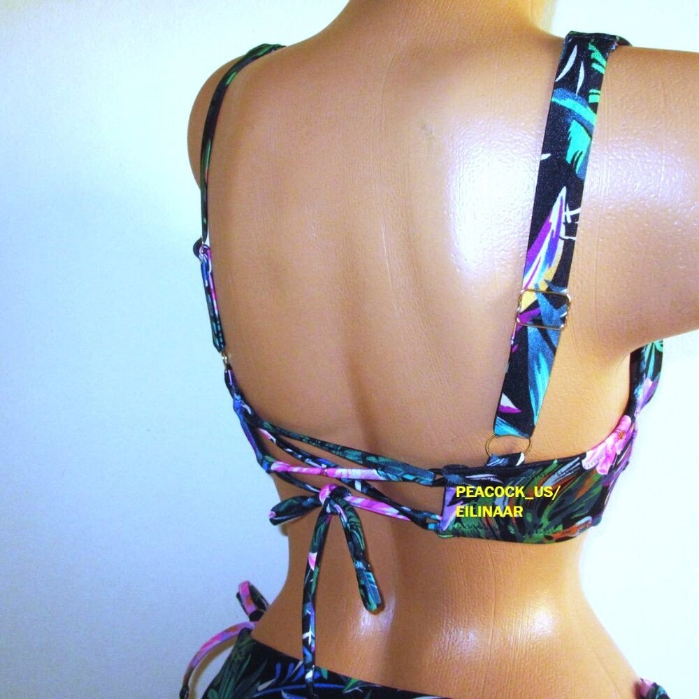 34C/S VICTORIA SECRET SWIM Lace-Up Top Bikini Set Side Tie Cheeky Bottom Floral - Picture 7 of 12
